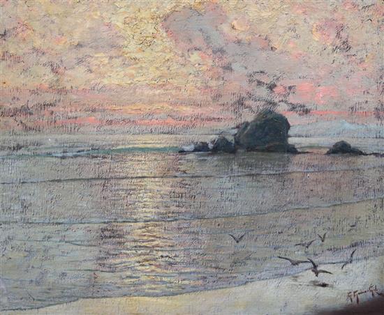 Guillermo Gomez Gil (1862-1942) Coast at sunset, 20 x 24in.